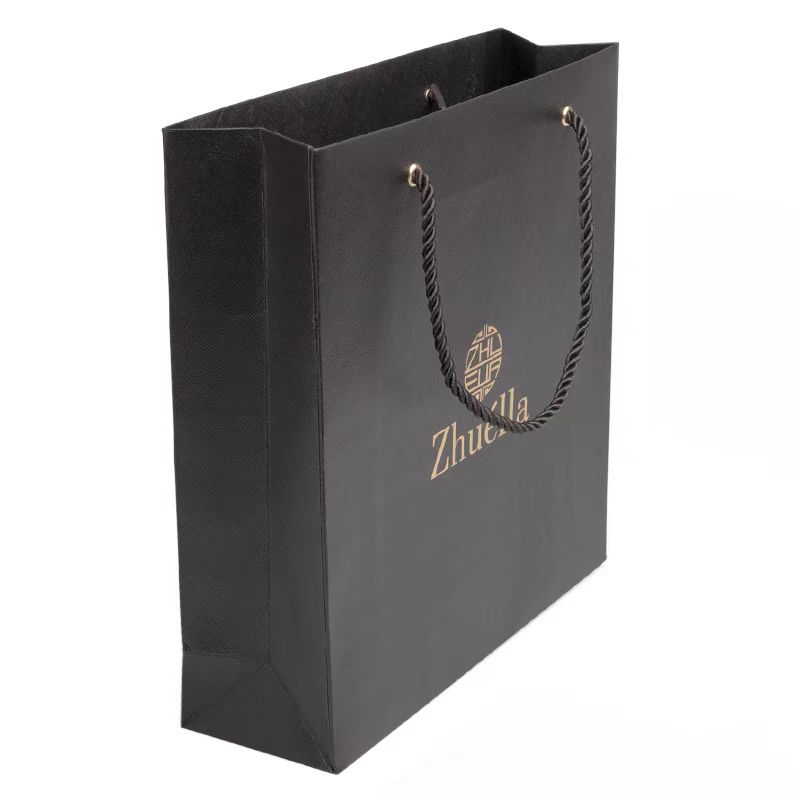 Custom Private Logo Printed Black Big Personalized Luxury Shopping Tote Gift Premium Paper Bags With Handle (6)